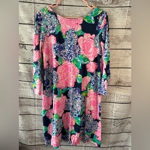 Lilly Pulitzer Ophelia Swing Dress High Tide Navy Blue Hey Hey Bouquet XL